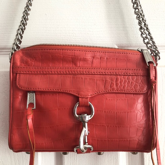 Rebecca Minkoff Handbags - Rare Rebecca Minkoff MAC Croco Embossed Leather Orange Papaya Red Crossbody Bag